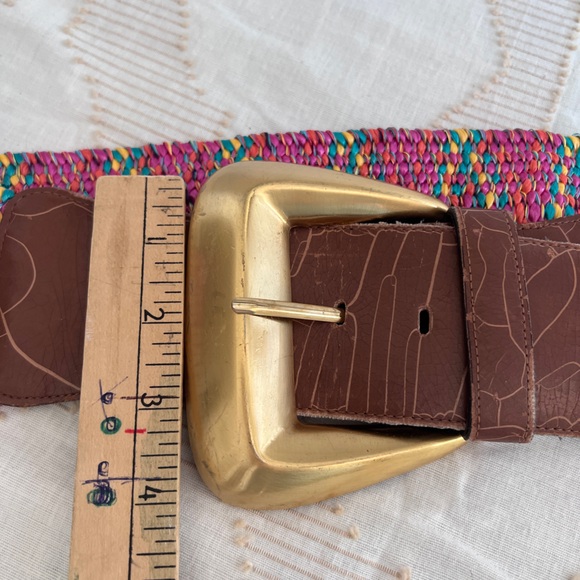 VTG THE LIMITED Gold Woven 3" WIDE BOHO 80'S Chic Bold Statement Belt Pink Green - Picture 4 of 11